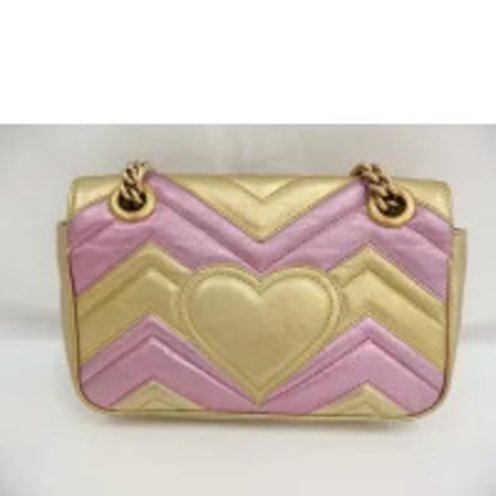 Gucci Gold Pink GG Shoulder Chain Bag B Marmont